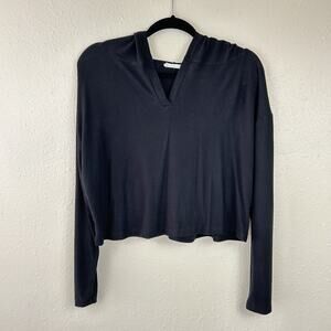 Talulah Black Cropped Hoodie Women’s Large Soft Stretch Ribbed